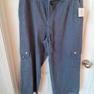 Rafaella Size M NWT Comfort Drawstring Striped Pants